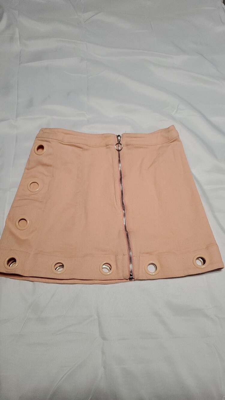 For Love & Lemons Peach Grommet Mini Skirt with Front Zipper